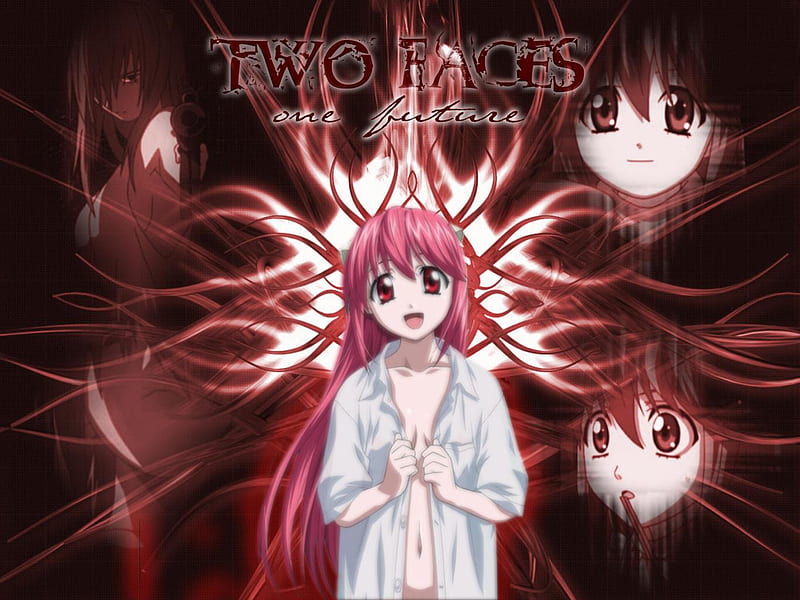 Two faces, One Future., elfen lied, nyuu, lilium, lucy, HD wallpaper
