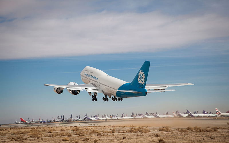 Boeing 777X, GE9X, passenger airliner, passenger plane, airport, airplane take-off, Boeing, HD wallpaper