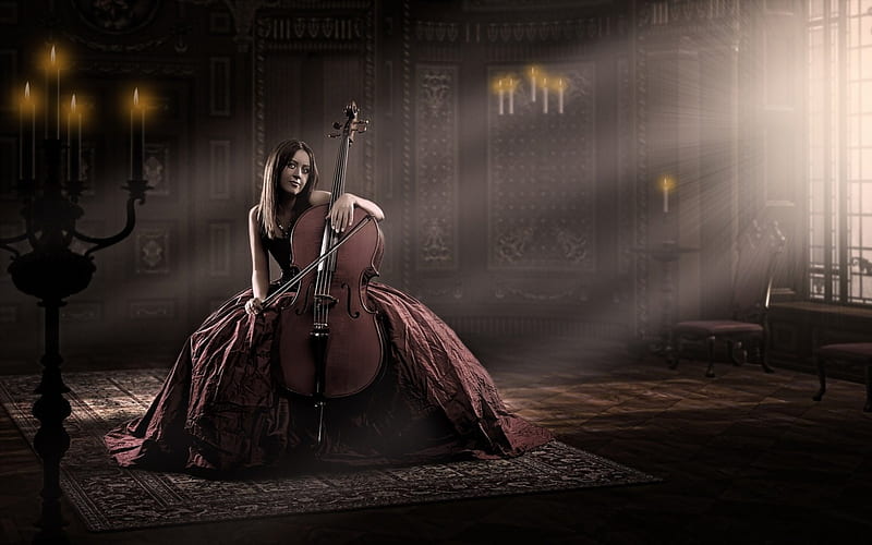 Goth Girl, goth, cello, room, girl, HD wallpaper