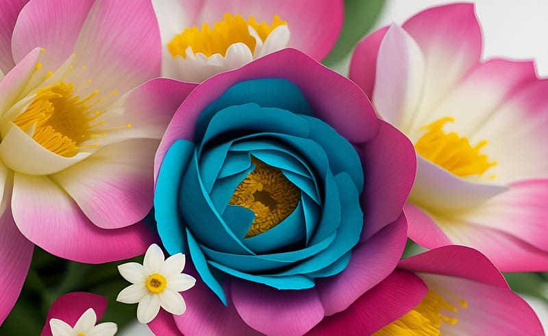 Pretty flowers, blue, pink, AI art, digital, pretty, nature, flowers, HD wallpaper