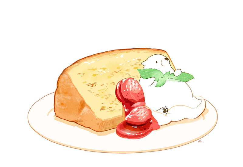 Anime cake, dessert, strawberries, fruits, polar bear, cute, Anime, HD  wallpaper | Peakpx