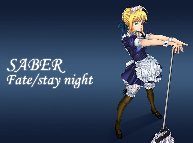 Saber Maid, Mop, Anime, Black Stockings, Fate Stay Night, Maid Outfit, Blonde, Saber, Anime Girl, Maid, Anime Maid, HD wallpaper