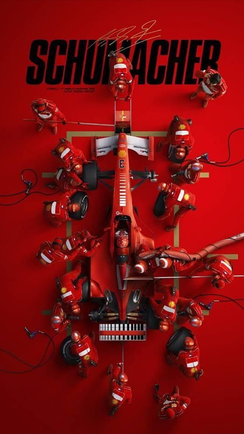 Schumacher, aerial, car, champion, fast, ferrari, formula 1, formula one, people, race, red, HD phone wallpaper