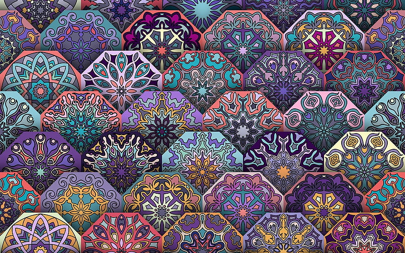 Ornaments, colors, purple, patterns, HD wallpaper
