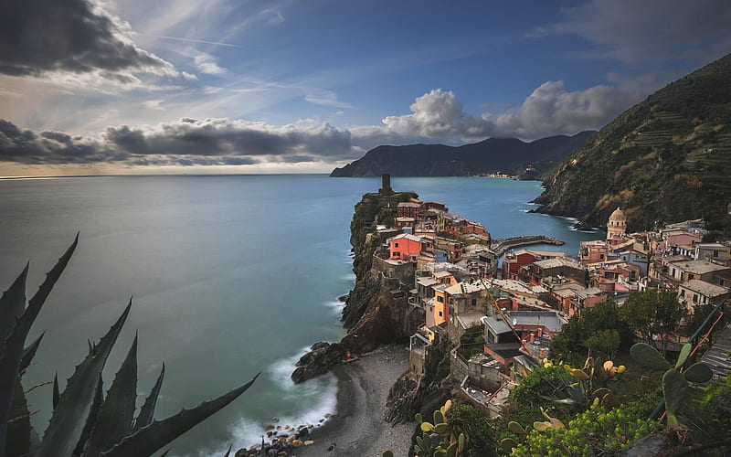 Cinque Terre, sea, evening, coast, Mediterranean, Vernazza, Italy, Ligurian Sea, HD wallpaper