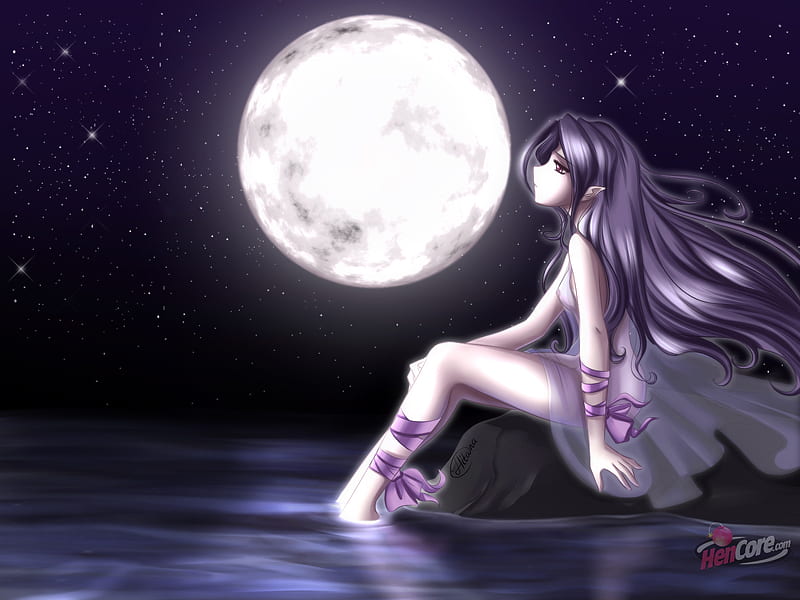 Anime Girl Watching Beautiful Moon Digital Stock Illustration 2336119609 |  Shutterstock