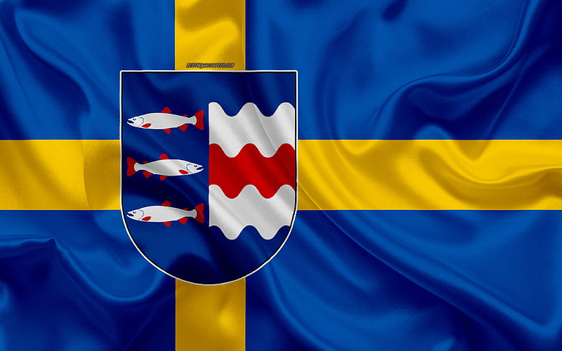 Coat of arms of Western Northland lan silk flag, Swedish flag, Western Northland County, Sweden, flags of the Swedish lan, silk texture, Western Northland lan, coat of arms, HD wallpaper