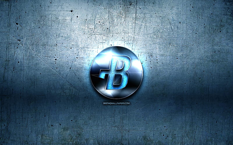 Burstcoin metal logo, grunge, cryptocurrency, blue metal background, Burstcoin, creative, Burstcoin logo, HD wallpaper