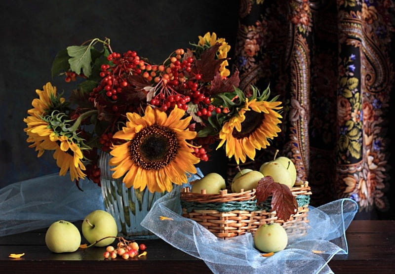 *** Still Life ***, martwa, owoce, kwiaty, nature, HD wallpaper