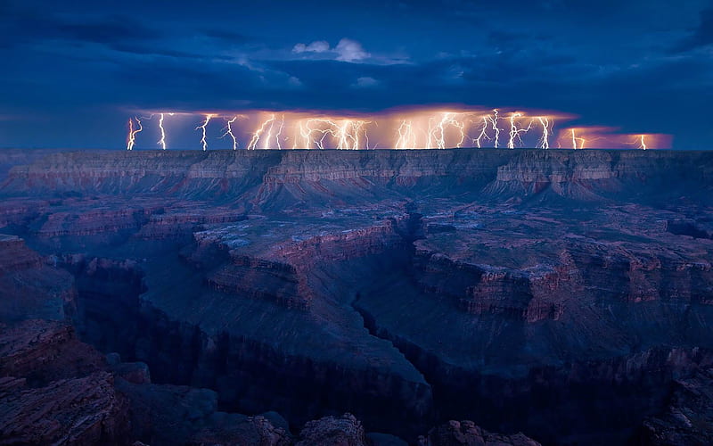 grand canyon Lightning-nature scenery, HD wallpaper