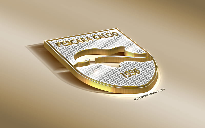 Delfino Pescara 1936, Italian football club, golden silver logo, Pescara, Italy, Serie B, 3d golden emblem, creative 3d art, football, Pescara Calcio, HD wallpaper