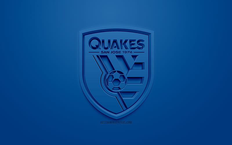 San Jose Earthquakes, creative 3D logo, blue background, 3d emblem, American football club, MLS, San Jose, California, USA, Major League Soccer, 3d art, football, 3d logo, soccer, HD wallpaper