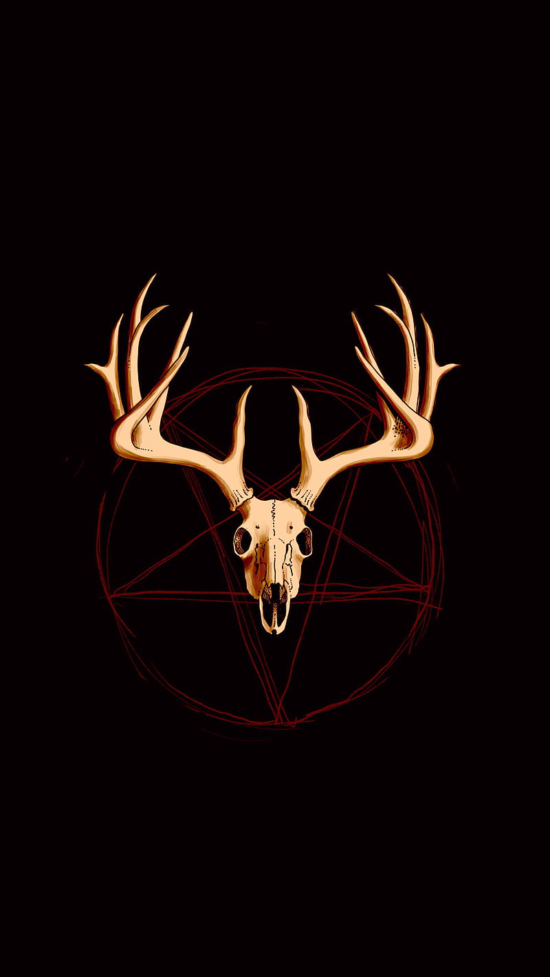 Occult Antlers, 666, My, animal, black, dark, darkness, deer, elk, game, pentagram, satanic, satanism, skull, HD phone wallpaper