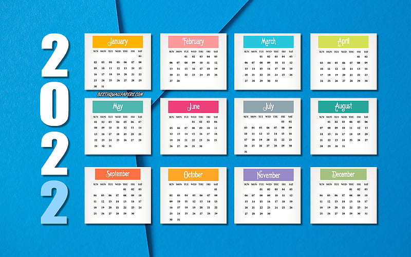 2022 Calendar, , blue background, 2022 all months calendar, paper blue texture, 2022 concepts, 2022 New Year Calendar, HD wallpaper