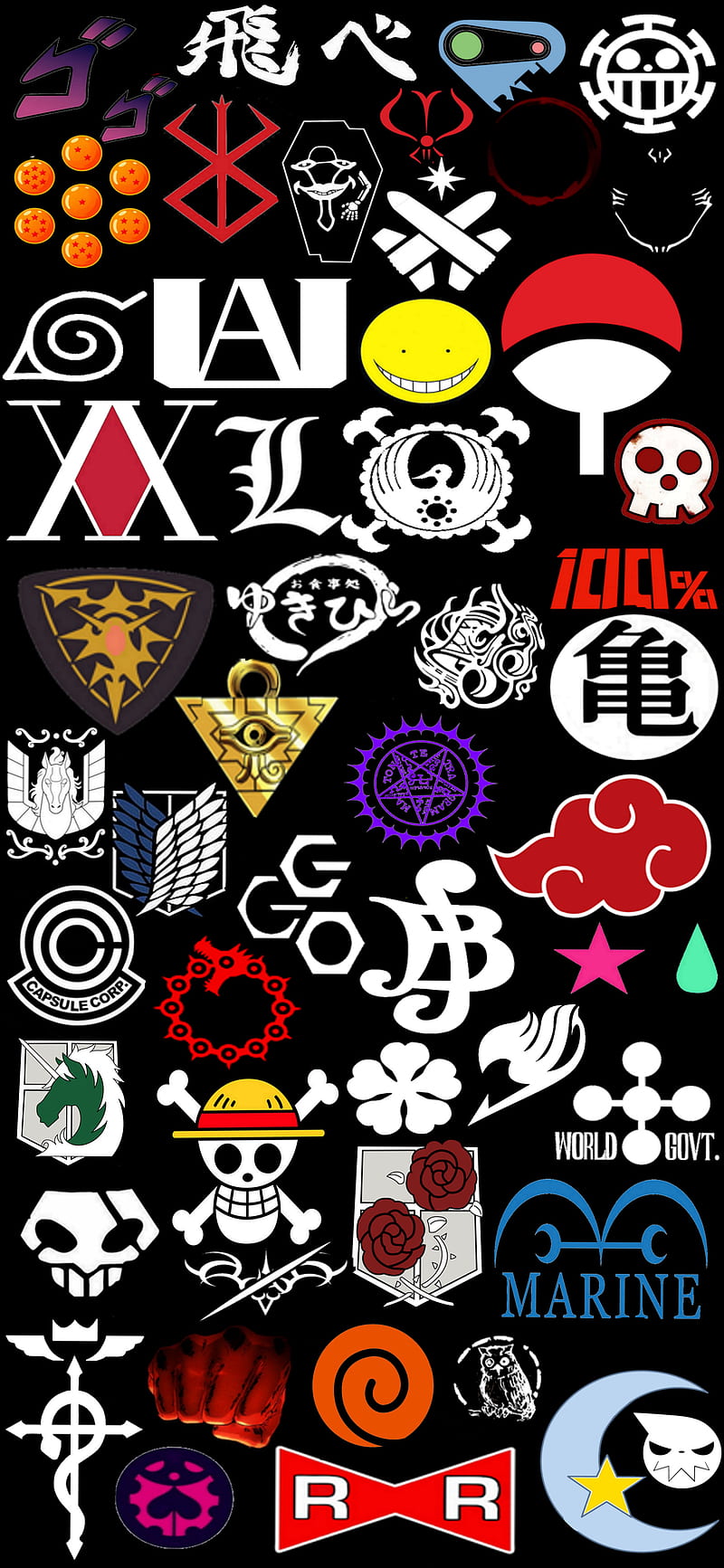 Manga symbols, anime, art, boom, brands, desenho, logo, manga, one piece, symbols, weeb, HD phone wallpaper