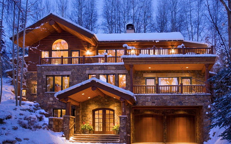 Winter Villa in Aspen, house, graphy, aspen, snow, villa, abstract, winter, HD wallpaper