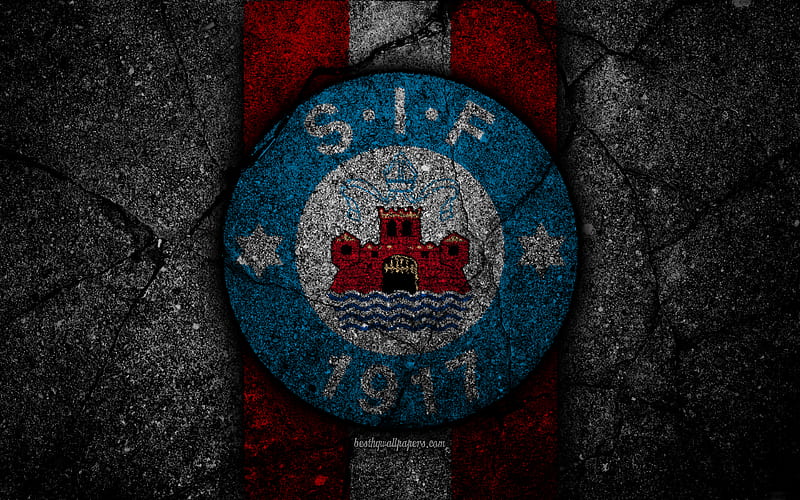 FC Silkeborg logo, Danish Superliga, soccer, black stone, Denmark, Silkeborg, football, asphalt texture, football club, Silkeborg FC, HD wallpaper