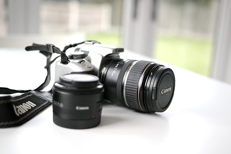 black Canon DSLR camera on white surface, HD wallpaper