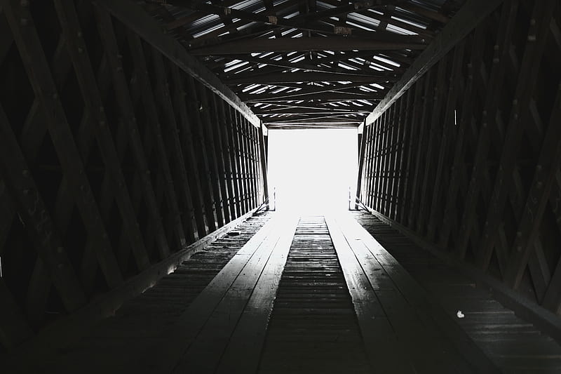 Light at the end, black, bridge, country, deep, horror, tunnel, white, HD wallpaper