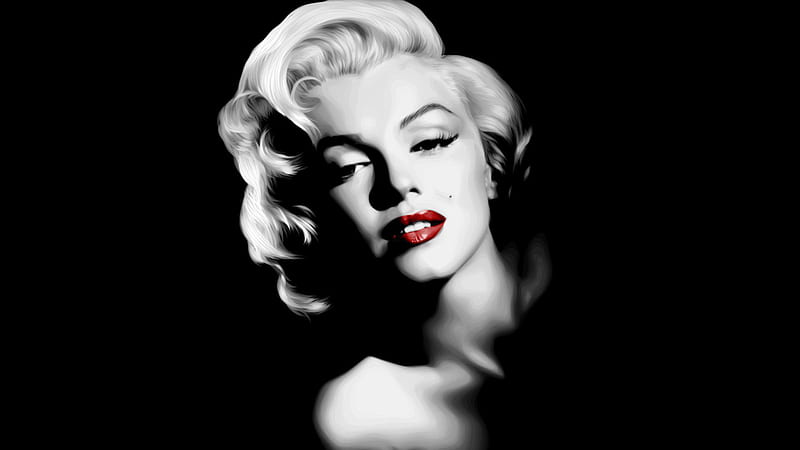 Black And White Of Marilyn Monroe In Black Background Having Red Lipstick Celebrities, HD wallpaper