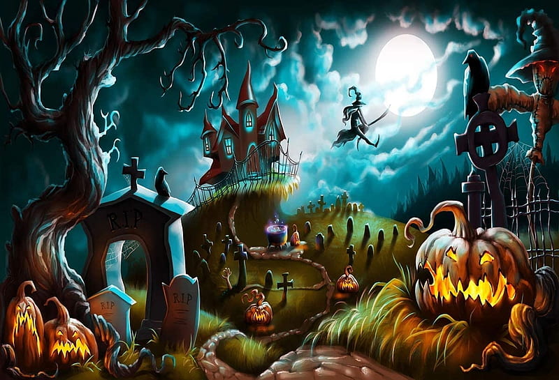 Halloween, witcg, moon, night, fantasy, silhouette, HD wallpaper | Peakpx