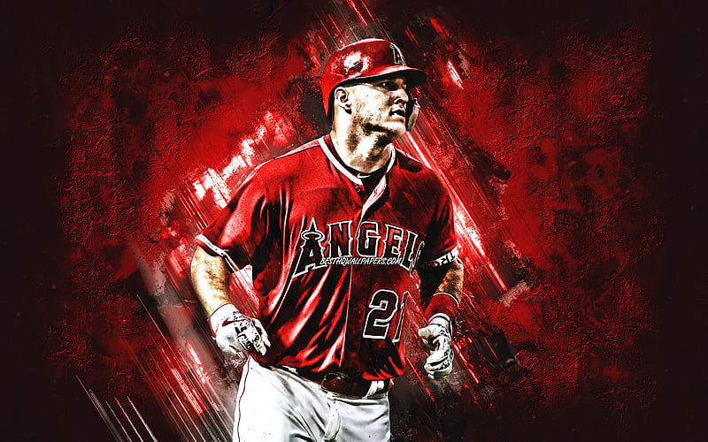 Michael Trout, Los Angeles Angels, MLB, portrait, baseball, red stone background, Major League Baseball, USA, HD wallpaper