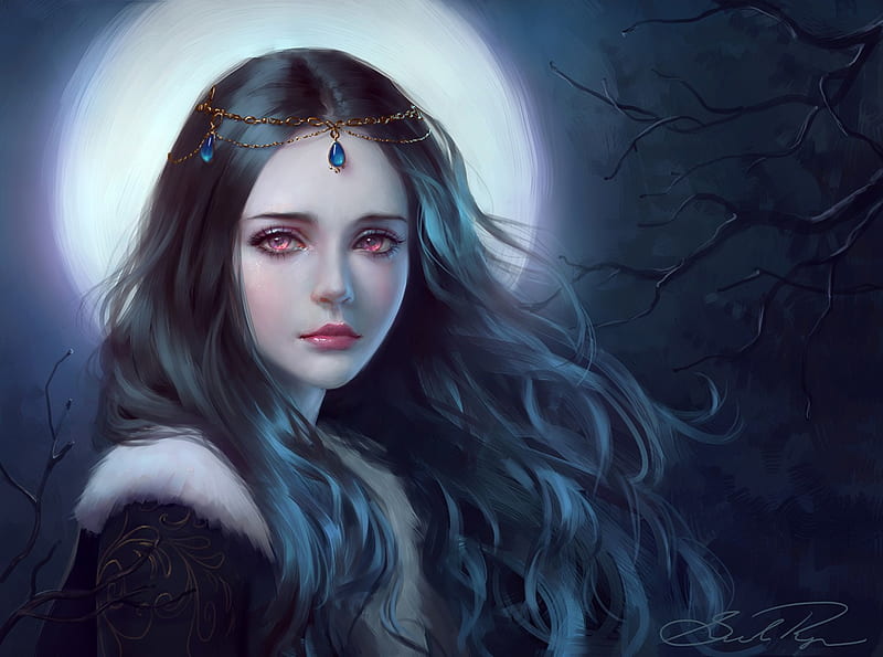 Moonlight Shine, pretty, splendid, cg, adore, bonito, sublime, sweet, nice, moon, good, beauty, scenery, realistic, long hair, gorgeous, black hair, night, female, lovely, amour, girl, awesome, great, lady, scene, angelic, maiden, HD wallpaper