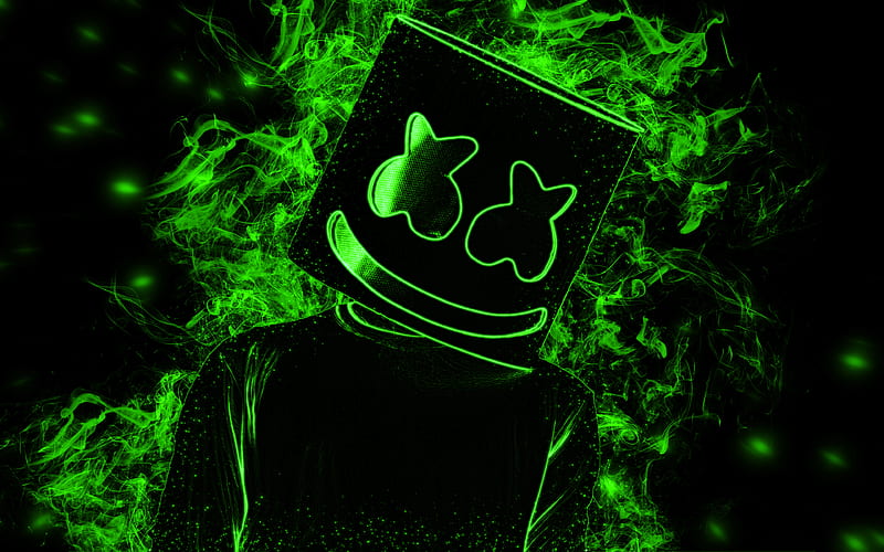 Marshmello, creative art, green smoke, American DJ, music producer, neon  art, HD wallpaper | Peakpx