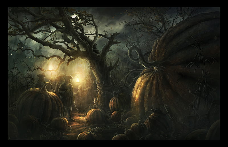 Giant Pumpkin, spooky, halloween, pumpkin, night, HD wallpaper
