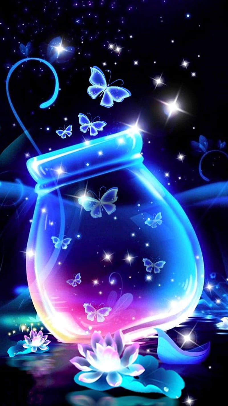 twilight moths, 3d, butterfly, fairy lights, lilypad, live, moth, neon, nightlight, HD phone wallpaper