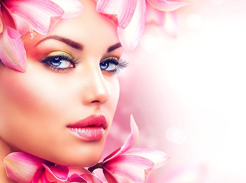 Beauty, magnolia, girl, flower, face, woman, pink, anna subbotina, HD wallpaper