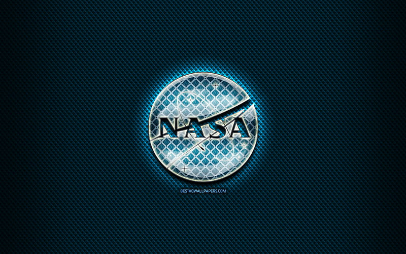 NASA glass logo, blue background, artwork, NASA, brands, NASA rhombic logo, creative, NASA logo, HD wallpaper