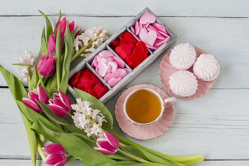 Food, Still Life, Cup, Tea, Tulip, Meringue, Pink Flower, HD wallpaper