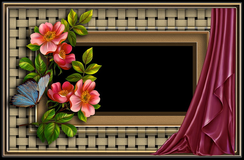 ✫Lovely Frame✫, pretty, curtain, bonito, leaves, butterfly, stock , clipart, flowers, lovely flowers, butterfly designs, resources, animals, lovely, love four seasons, creative pre-made, cute, weird things people wear, png frames, HD wallpaper