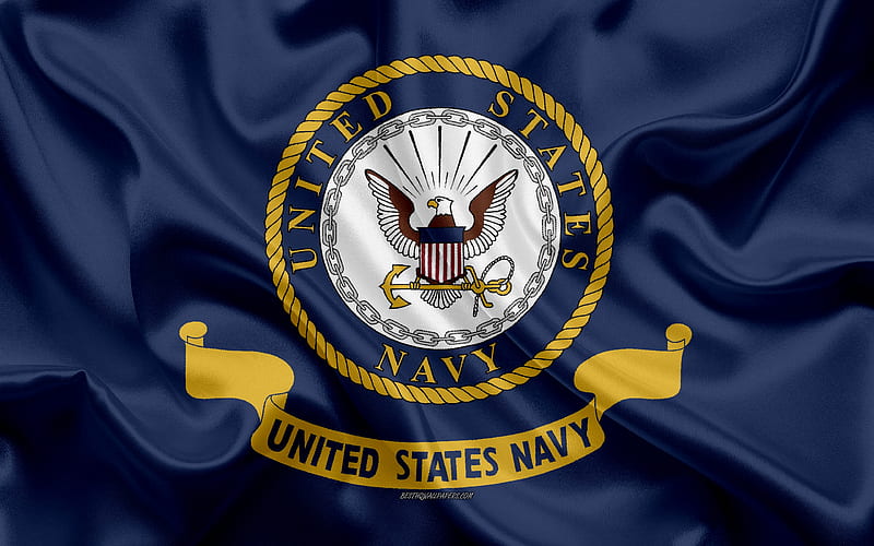 Flag of the United States Navy, silk blue flag, coat of arms, US Navy flag, USA, symbols, silk texture, US Navy, HD wallpaper