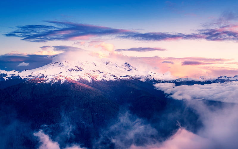Mount Baker sunset, mountains, Seattle, USA, America, HD wallpaper