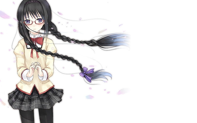 Long Braids In The Wind pretty girl anime glasses long braids