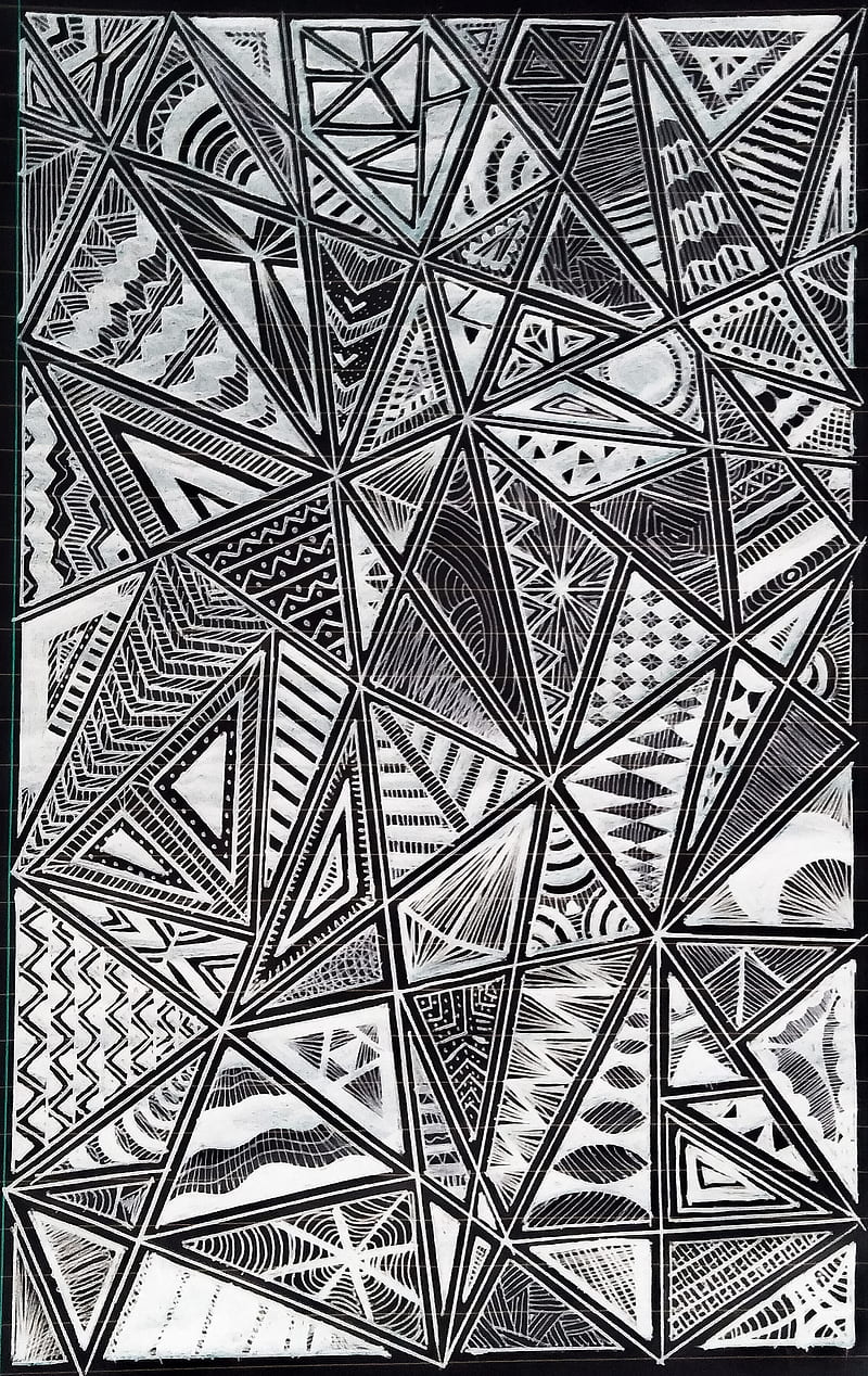 Blacknwhite, abstract, black, draw, figures, triangle, white, HD phone wallpaper