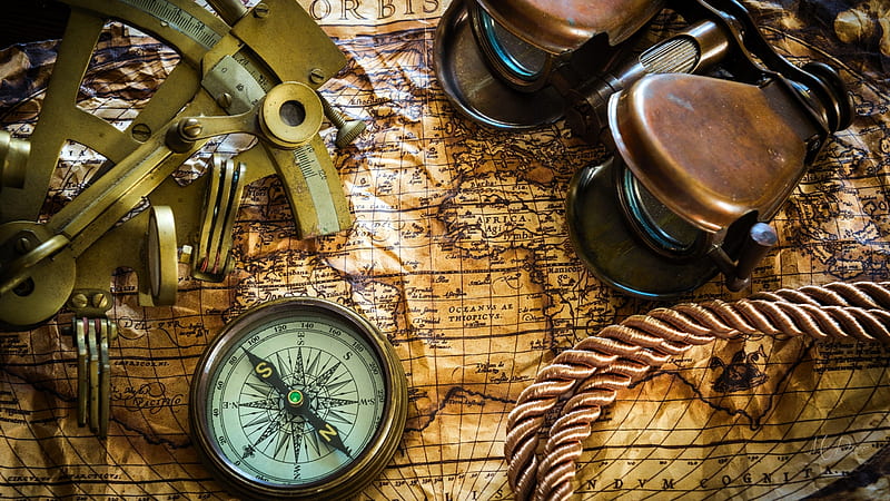 Navigation, maps, shipping, rope, compass, vintage, HD wallpaper