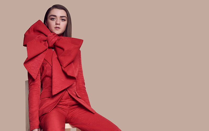 Maisie Williams beauty, 2017, english actress, red costume, HD wallpaper