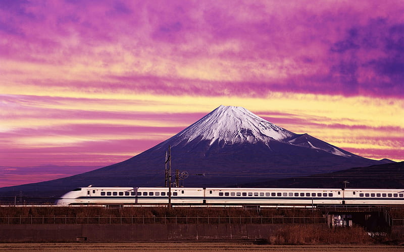 shinkansen bullet train and mount fuji japan-Trains and Railway Series, HD wallpaper
