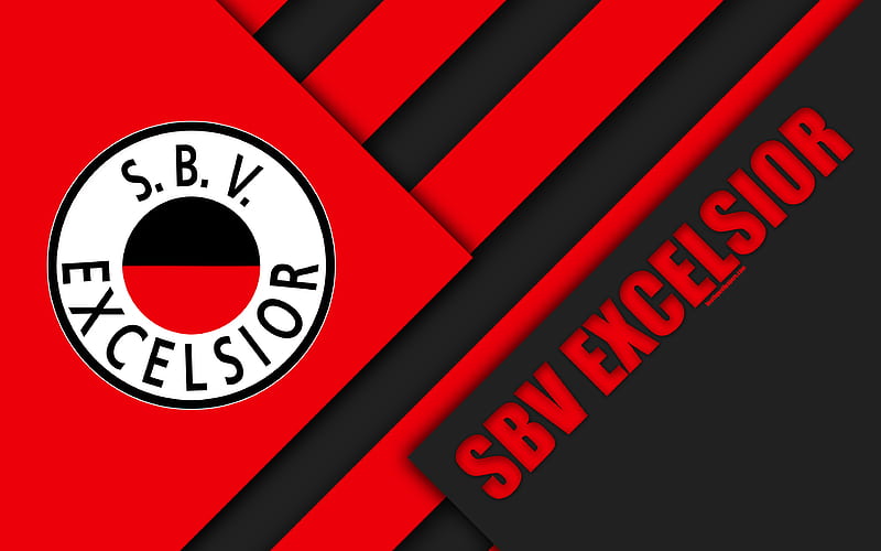 SBV Excelsior FC, emblem material design, Dutch football club, red black abstraction, Eredivisie, Rotterdam, Netherlands, football, HD wallpaper