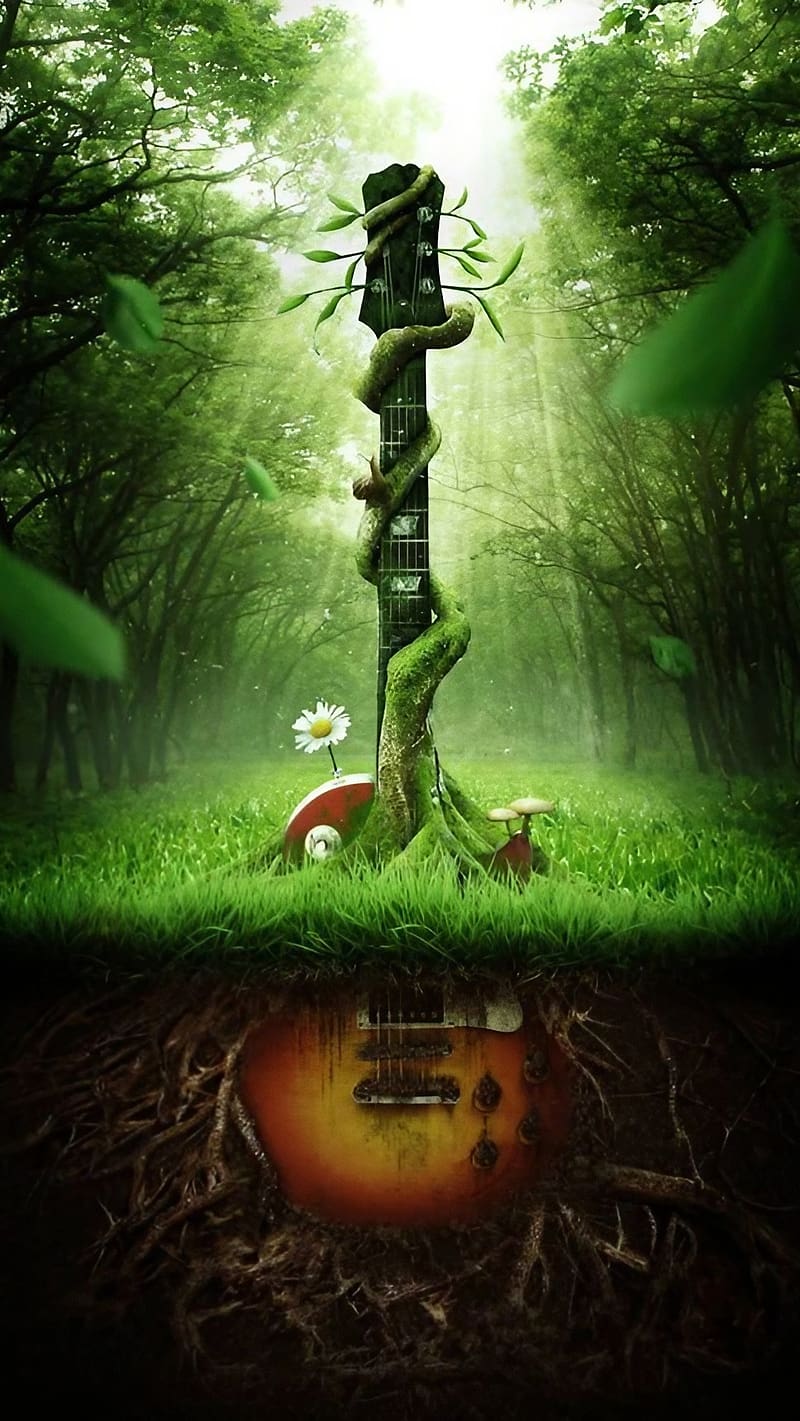 Guitar For, Guitar Under The Ground, creative art, instrument, HD phone wallpaper