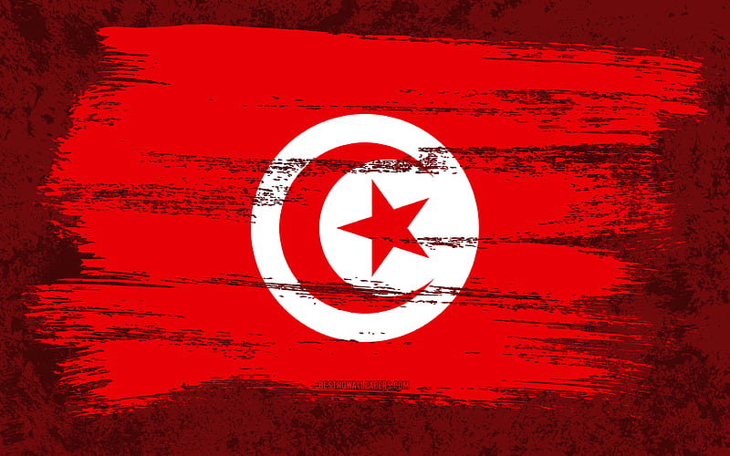 Flag of Tunisia, grunge flags, African countries, national symbols, brush stroke, Tunisian flag, grunge art, Tunisia flag, Africa, Tunisia, HD wallpaper