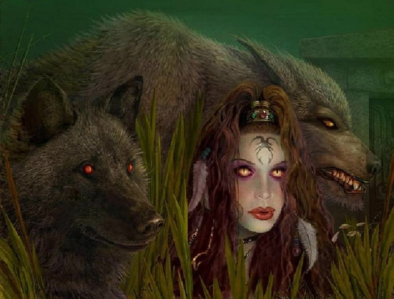 'She-wolf'......, mystical, dark, she-wolf, wolves, animals, HD wallpaper