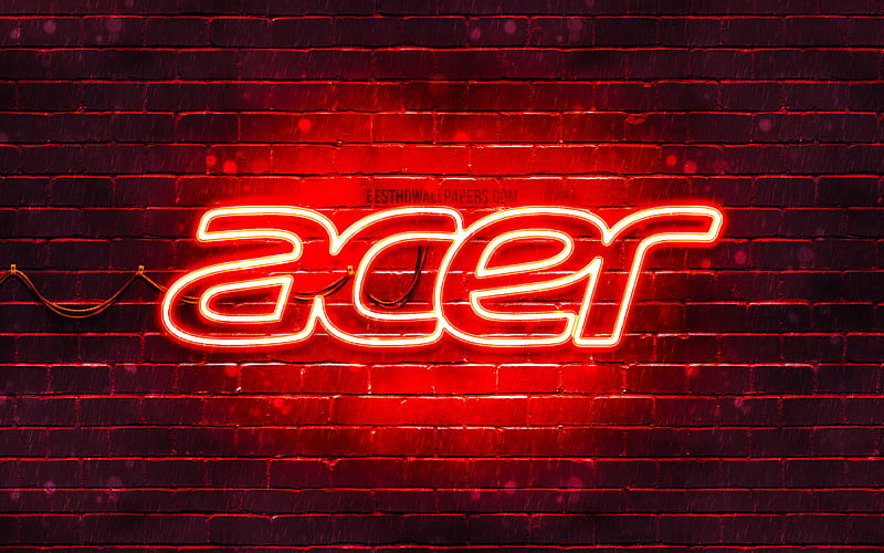 Acer red logo red brickwall, Acer logo, brands, Acer neon logo, Acer, HD wallpaper