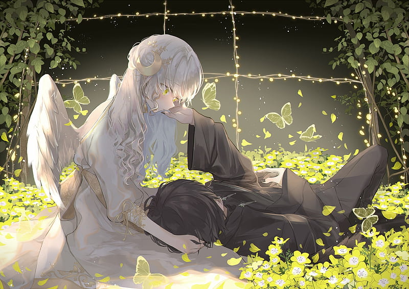 Anime Couple Kissing In A Garden Background, Lovers Anime Pictures  Background Image And Wallpaper for Free Download