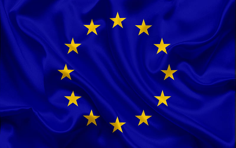 flag of European Union, EU, Europe, European Union, blue silk flag, EU flag, HD wallpaper