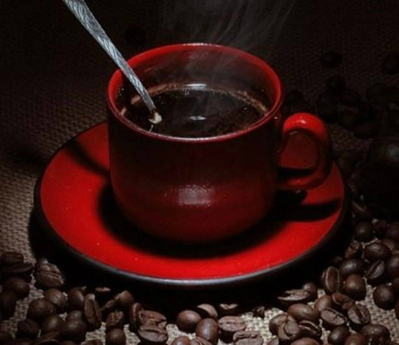 Coffee, cup, spoon, coffee bean, drinks, HD wallpaper