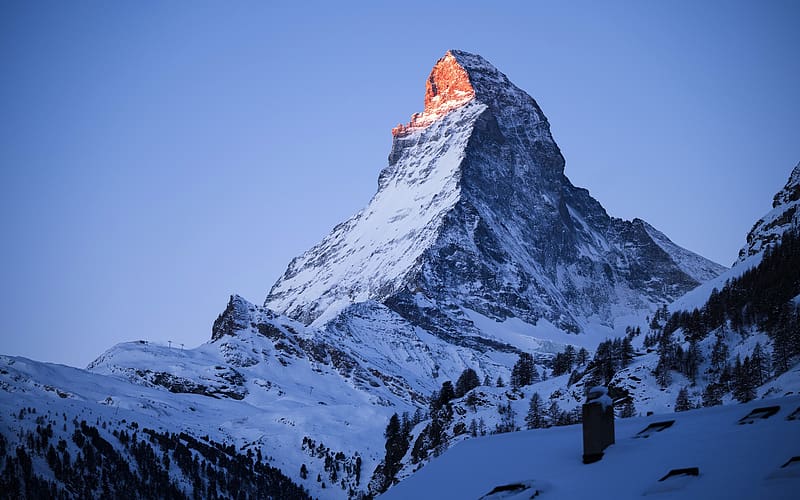 First glow of sunlight 2024 Matterhorn Zermatt Schweiz, HD wallpaper